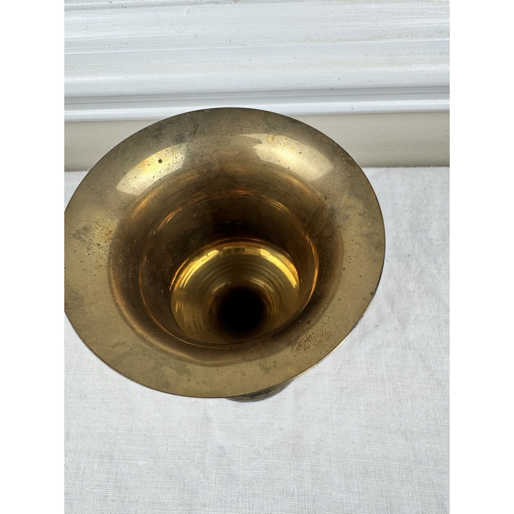 Vintage Solid Brass Urn Vase Made in India Flared Rim Pedestal Base Aged Patina - Picture 2 of 5